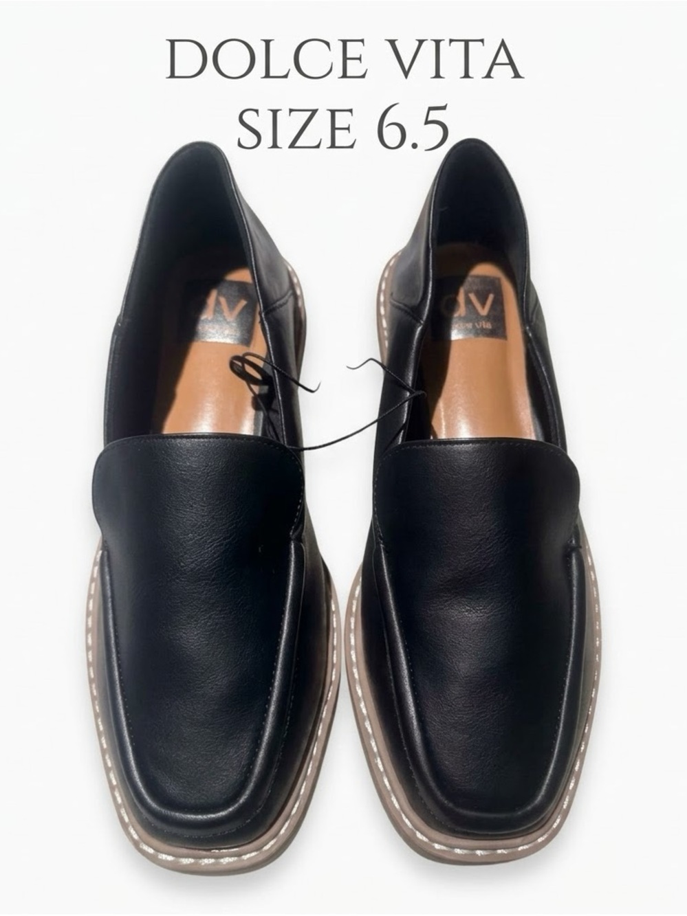 NWT DV Dolce Vita Flirty Black Leather Stack Heel Slip On Loafers SZ 6.5